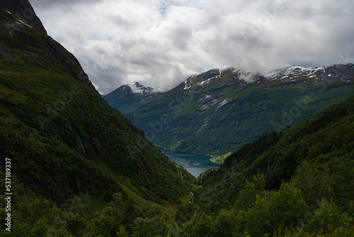 Mountains in the mountains. View over Geiranger, Norway.