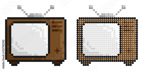Pixel icon. Old wooden TV with antenna. Vintage TV. World Television Day 21 November. Simple retro game vector isolated on white background
