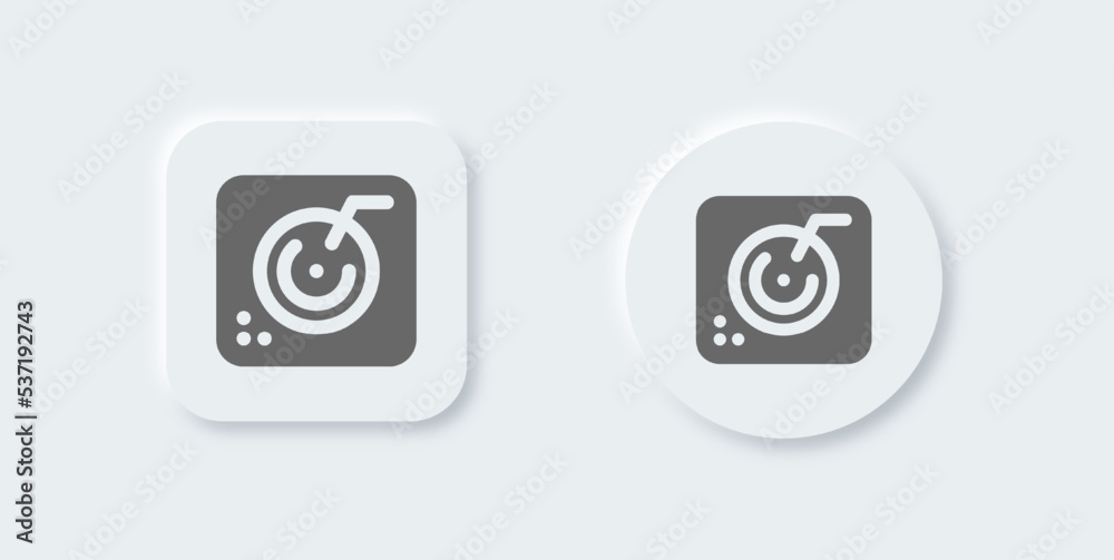 Turntable solid icon in neomorphic design style. Dj signs vector illustration. Turntable solid icon in neomorphic design style. Dj signs vector illustration.