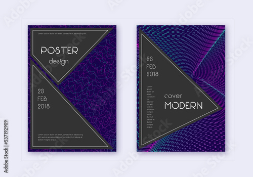 Black cover design template set. Neon abstract lin
