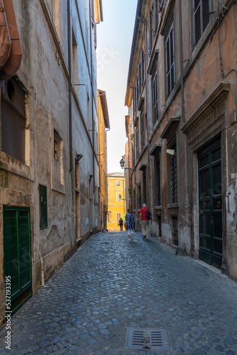 One of the many narrow streets  Via della Tribuna di Campitelli  in Rome  Italy