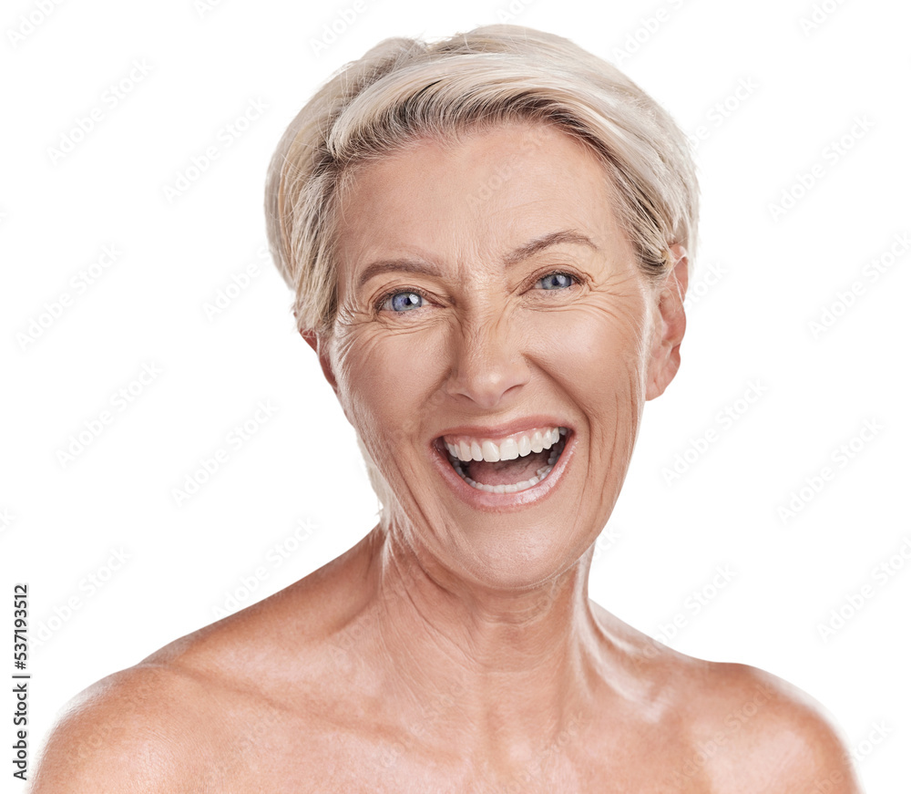 Portrait of a happy smiling mature caucasian woman looking positive and cheerful while caring for her skin in a studio against purple copyspace background. Older woman doing her skincare routine