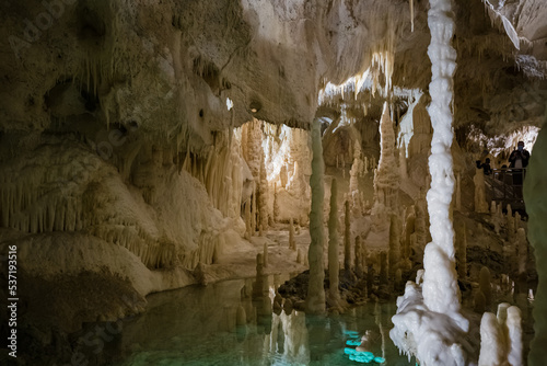 Fairy views from The Frasassi Caves (Italian: Grotte di Frasassi) - the most famous show caves in Italy. The karst cave system is located in the municipality of Genga, Ancona, Marche, Italy.