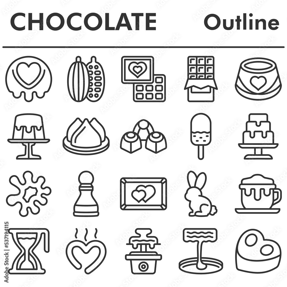 Set, chocolate icons set - icon, illustration on white background, outline style