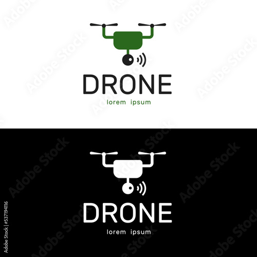 Drone logotype for agriculture, flat design logo template, vector illustration. Set of drone logo isolated on white and black background