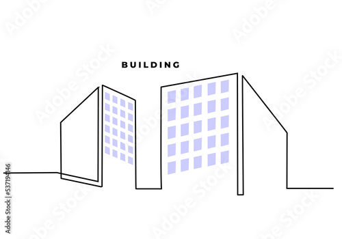 One continuous single line of establishing exteriors two building isolated on white background.