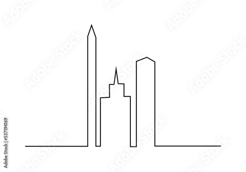 One continuous single line of establishing exteriors towers isolated on white background.