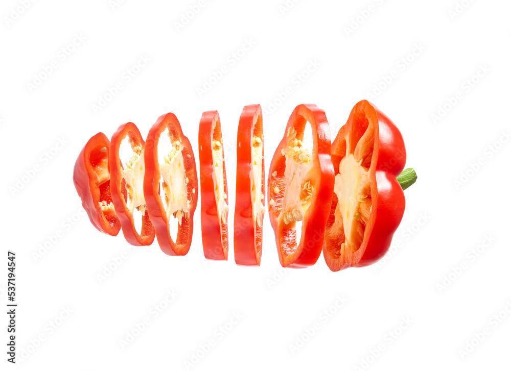 Sliced red pepper isolated on white background