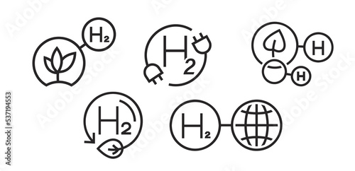 Green hydrogen symbols collection. Editable vector illustration