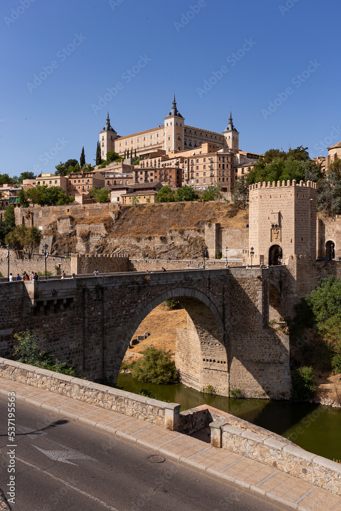 Toledo Old Town and Bridge across Tagus River in Spain