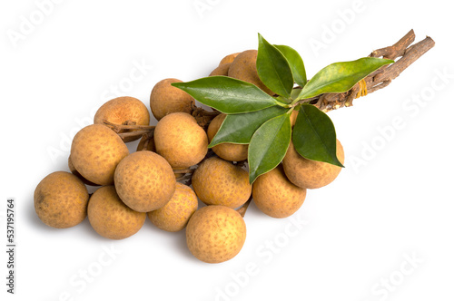 Bunch of fresh Longan isolated on white background. Clipping path