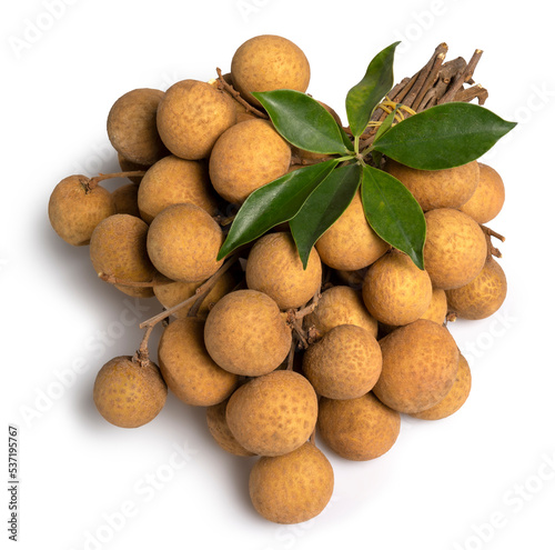 Bunch of fresh Longan isolated on white background. Clipping path