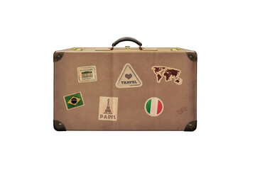 Isolated old retro traveler suitcase PNG transparent