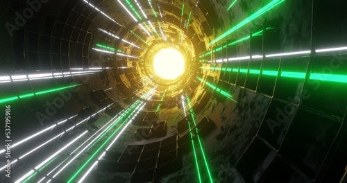 Abstract background using glowing pattern and glowing lines in green and white color, 3d rendering and 4K size,