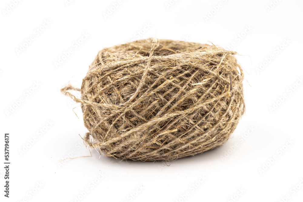 Jute twine isolated on white background. hank of twine close-up. Jute twine isolated on white background. hank of twine close-up.