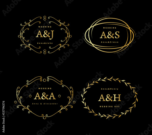 Collection of personal wedding monograms. Set of vintage vector templates.