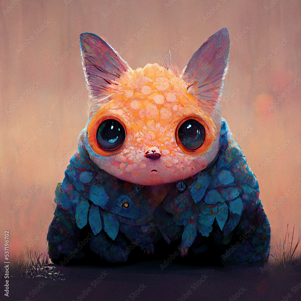 Cute, little fantasy creature fairy tale animal with big puppy eyes