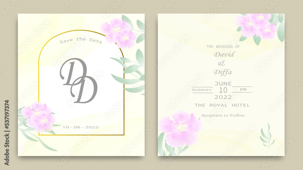 wedding invitation with water color flower element