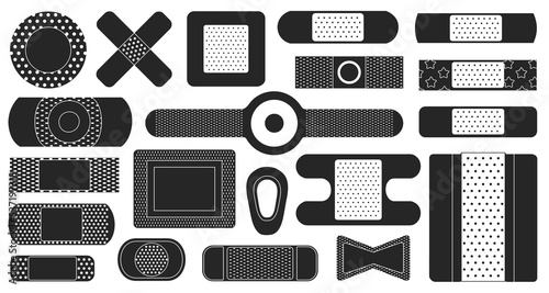 Bandage vector black icon set . Collection vector illustration plaster on white background. Isolated black illustration icon set of bandage for web design.