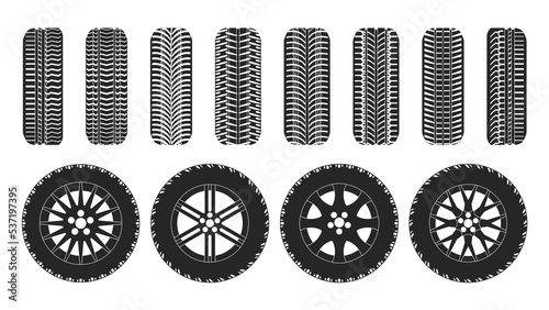 Tire wheels black set icon. Vector illustration rubber wheels on white background. Vector black set icon tire wheels .