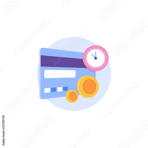 payment notification. payment due date. billing deadlines. still active or the validity period of the debit or credit card. reminder. ATM cards, coins, clocks. symbols and icons. concept design