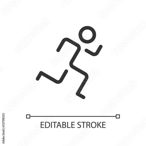 Running pixel perfect linear ui icon. Active lifestyle. Healthy habit. Jogging practice. GUI, UX design. Outline isolated user interface element for app and web. Editable stroke. Arial font used