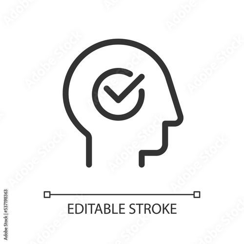 Mental health pixel perfect linear ui icon. Emotional wellness. Feelings and thoughts. GUI, UX design. Outline isolated user interface element for app and web. Editable stroke. Arial font used