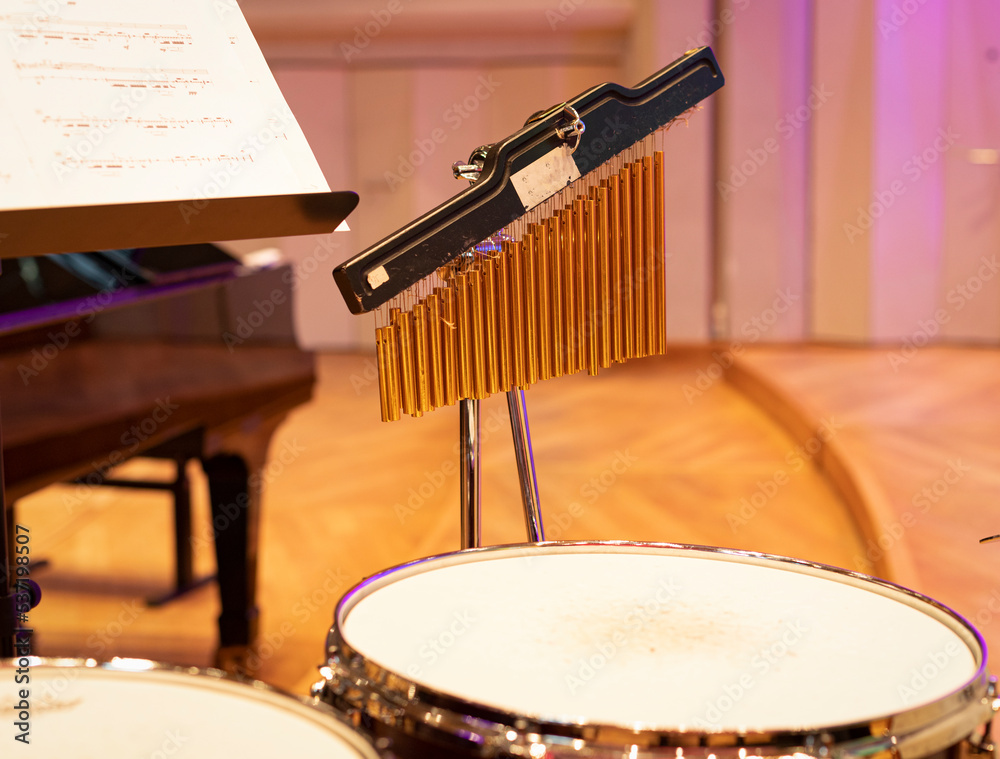 Obraz premium Percussion instrument on the stage.Xylophone. drum kit on stage