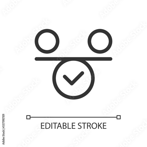 Balance pixel perfect linear ui icon. Inner harmony and calmness. Work life balance. GUI, UX design. Outline isolated user interface element for app and web. Editable stroke. Arial font used