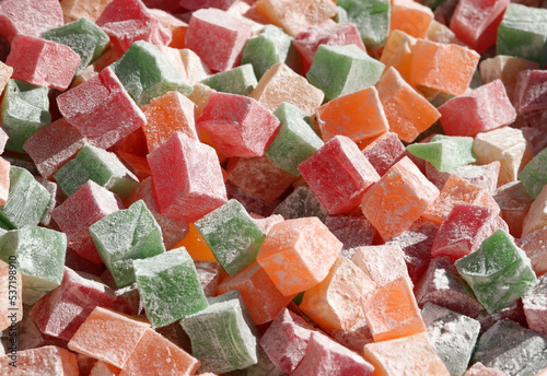 Colorful Turkish delights close-up. Lokum