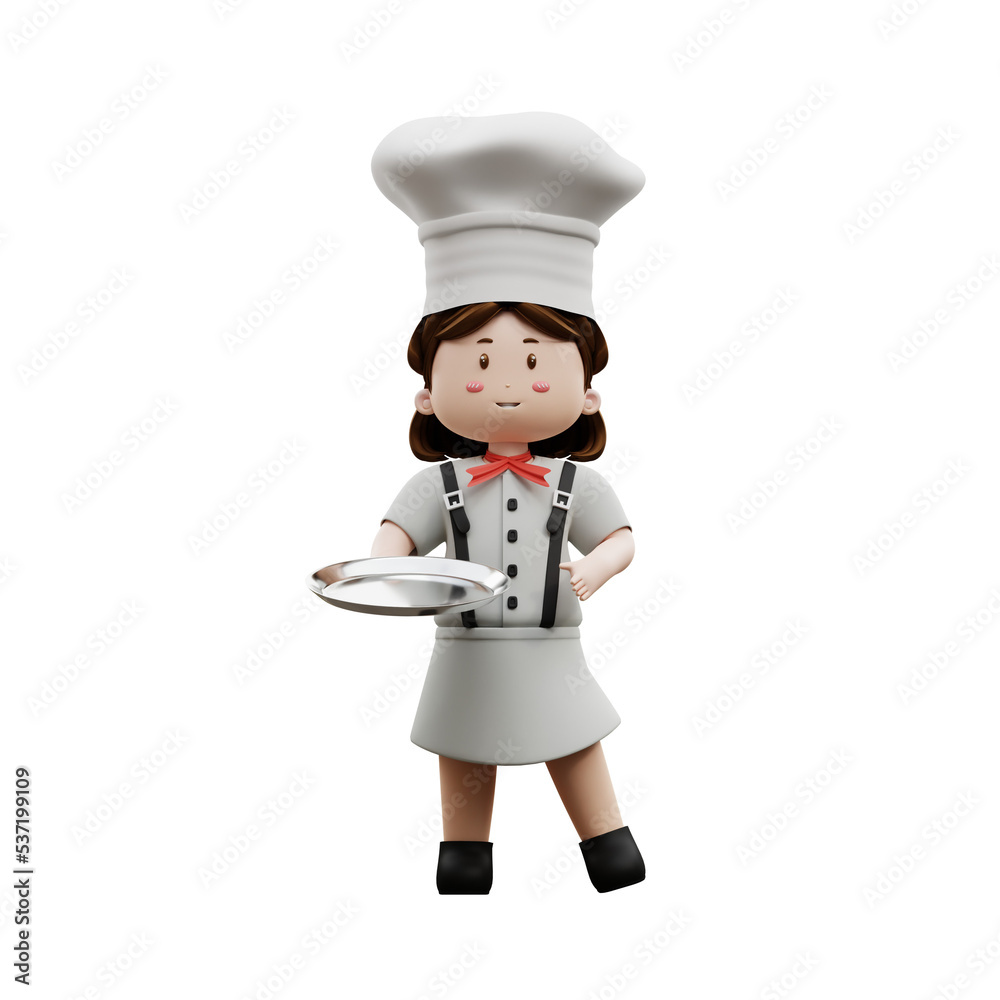 3d rendering female chef holding plate
3d rendering female chef holding plate