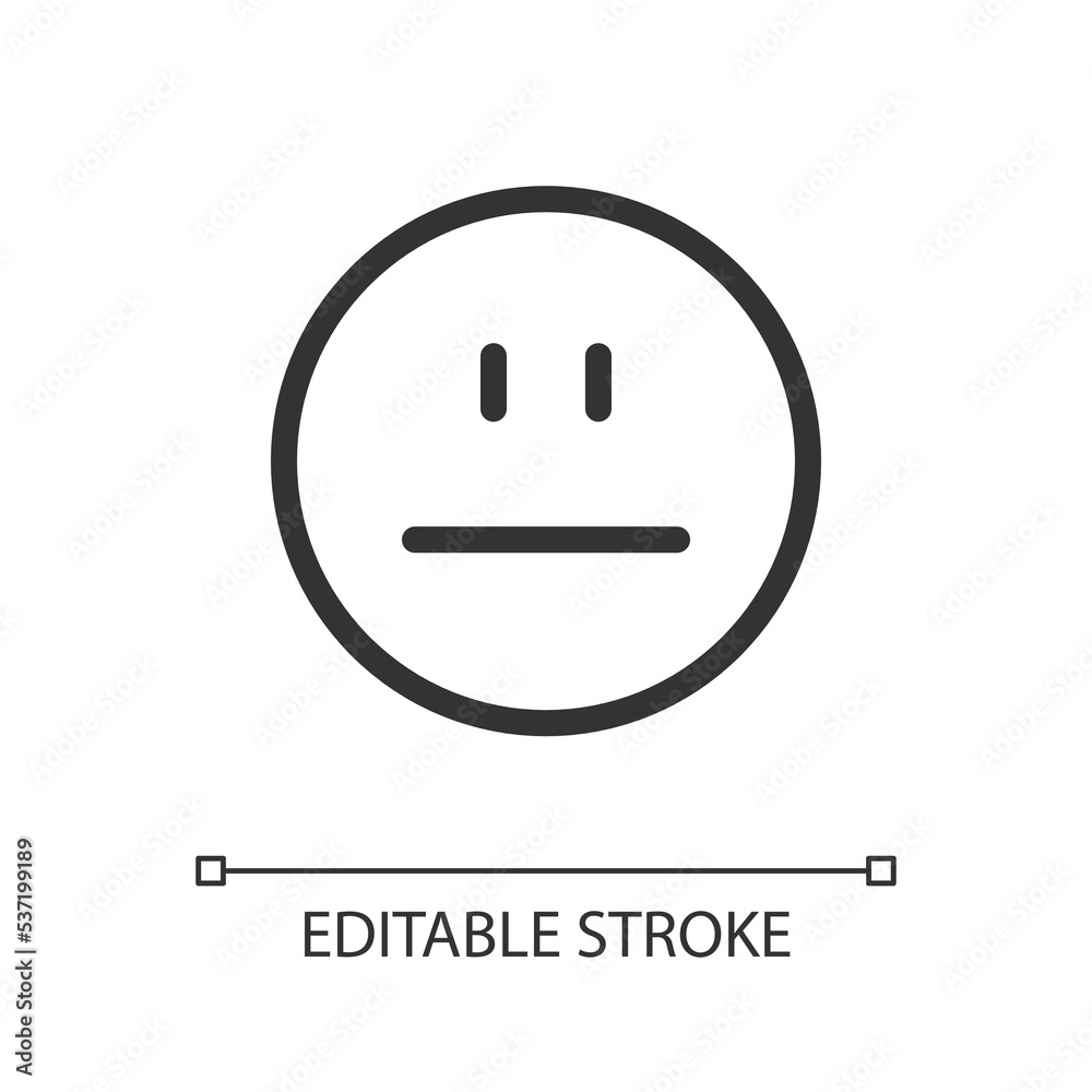 Neutral emoji pixel perfect linear ui icon. Emotional expression. Indifferent attitude. GUI, UX design. Outline isolated user interface element for app and web. Editable stroke. Arial font used Neutral emoji pixel perfect linear ui icon. Emotional expression. Indifferent attitude. GUI, UX design. Outline isolated user interface element for app and web. Editable stroke. Arial font used