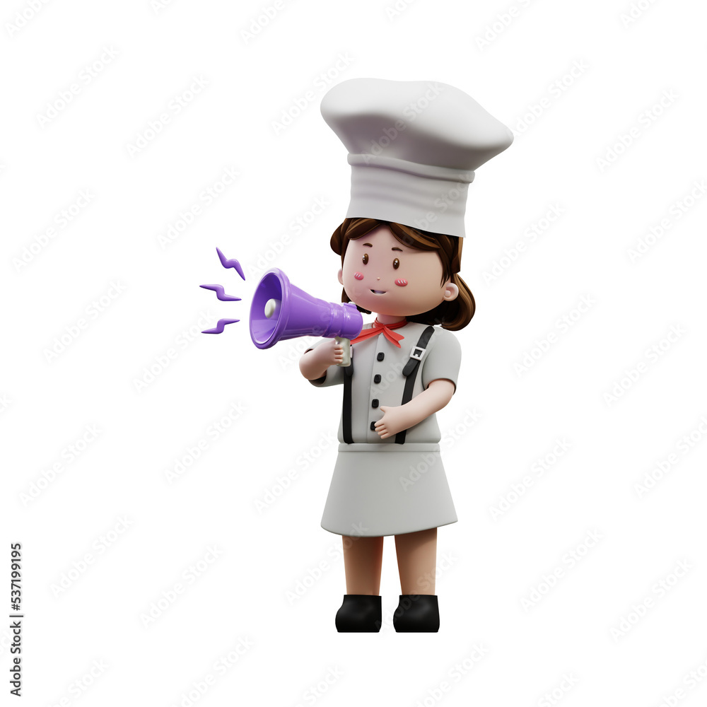 3d rendering female chef holding megaphone
3d rendering female chef holding megaphone