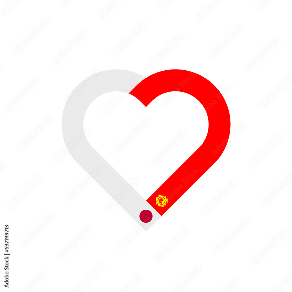friendship concept. heart ribbon icon of japan and kyrgyzstan flags. vector illustration isolated on white background friendship concept. heart ribbon icon of japan and kyrgyzstan flags. vector illustration isolated on white background