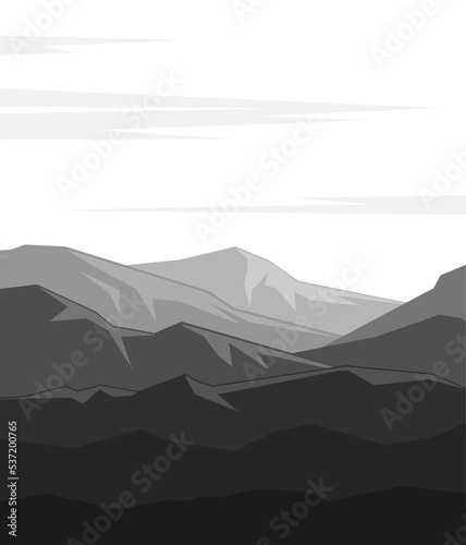 Landscape with big mountains. Huge mountain range illustration
