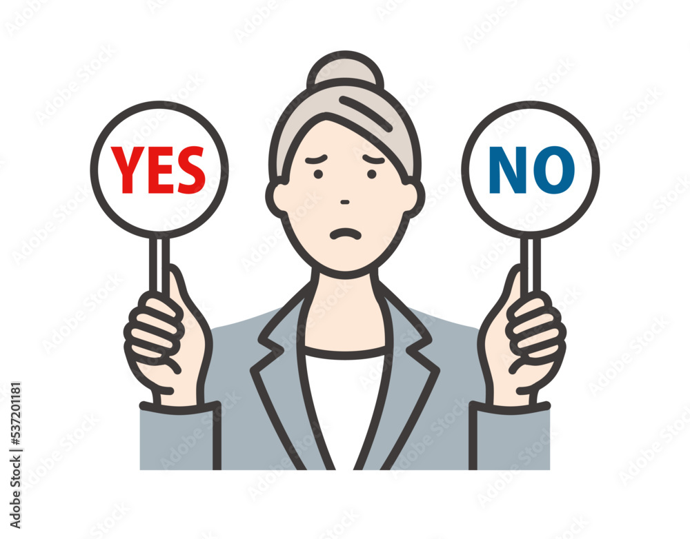 返答に迷う若いビジネスウーマン　YES or NO