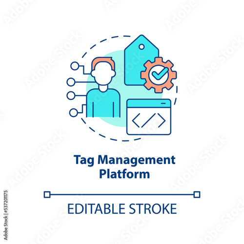 Tag management platform concept icon. Collecting user behavioral information abstract idea thin line illustration. Isolated outline drawing. Editable stroke. Arial, Myriad Pro-Bold fonts used