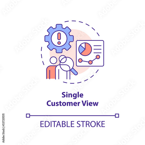 Single customer view concept icon. Collect user personal data. Unified client record abstract idea thin line illustration. Isolated outline drawing. Editable stroke. Arial, Myriad Pro-Bold fonts used