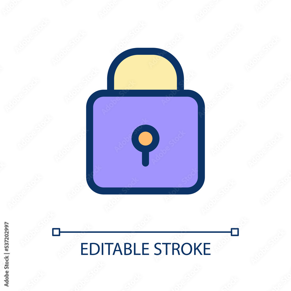Padlock pixel perfect RGB color ui icon. Closed access to sensitive data. Simple filled line element. GUI, UX design for mobile app. Vector isolated pictogram. Editable stroke. Poppins font used Padlock pixel perfect RGB color ui icon. Closed access to sensitive data. Simple filled line element. GUI, UX design for mobile app. Vector isolated pictogram. Editable stroke. Poppins font used