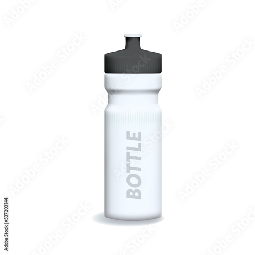 White matte plastic sports water bottle. Photorealistic packaging mockup template. Vector 3d