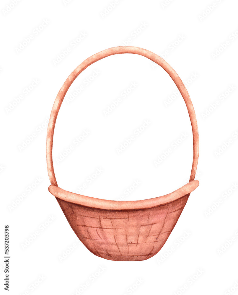 Watercolor hand drawn basket isolated on white background. Watercolor hand drawn basket isolated on white background.