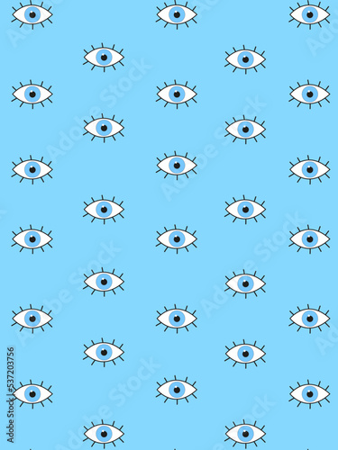 Blue eyes seamless pattern vector illustration on blue background