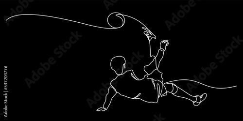 continuous line drawing of bicycle kick soccer player vector illustration photo