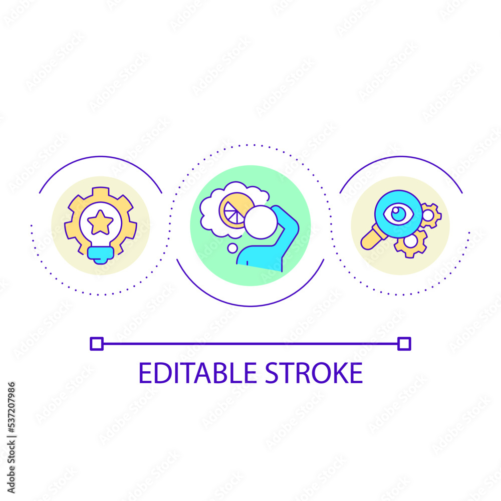 Creating own brand loop concept icon. Developing personal product abstract idea thin line illustration. Successful building process. Isolated outline drawing. Editable stroke. Arial font used Creating own brand loop concept icon. Developing personal product abstract idea thin line illustration. Successful building process. Isolated outline drawing. Editable stroke. Arial font used
