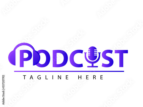 Microphone icon podcast logo design with shape and gradient collor icon for talk and business show vector template design