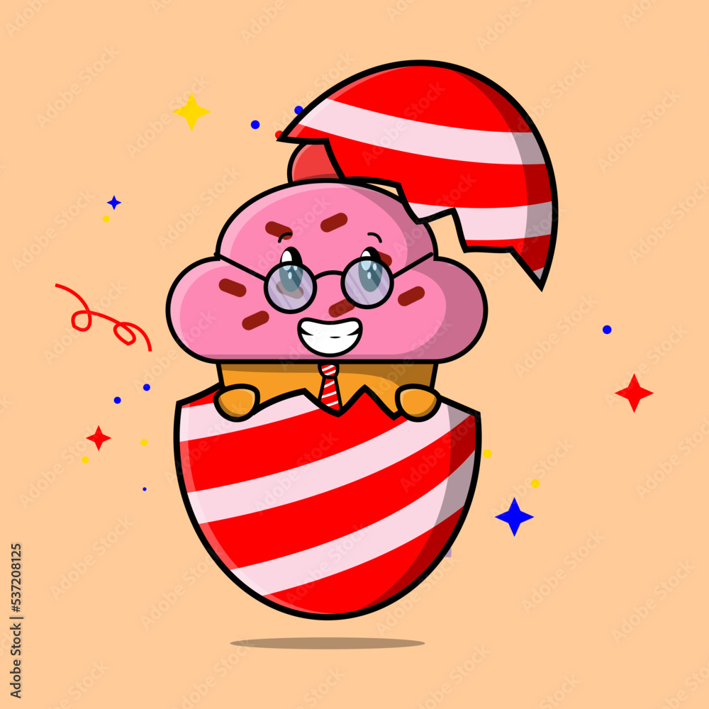 Cute cartoon Cupcake character coming out from easter Cupcake look so happy illustration Cute cartoon Cupcake character coming out from easter Cupcake look so happy illustration