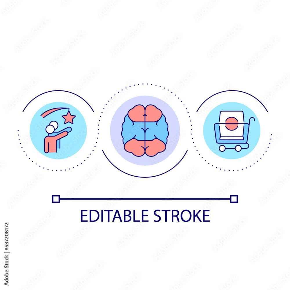 Neuromarketing loop concept icon. Brain training for customers. Consumer behavior abstract idea thin line illustration. Successful brand. Isolated outline drawing. Editable stroke. Arial font used Neuromarketing loop concept icon. Brain training for customers. Consumer behavior abstract idea thin line illustration. Successful brand. Isolated outline drawing. Editable stroke. Arial font used