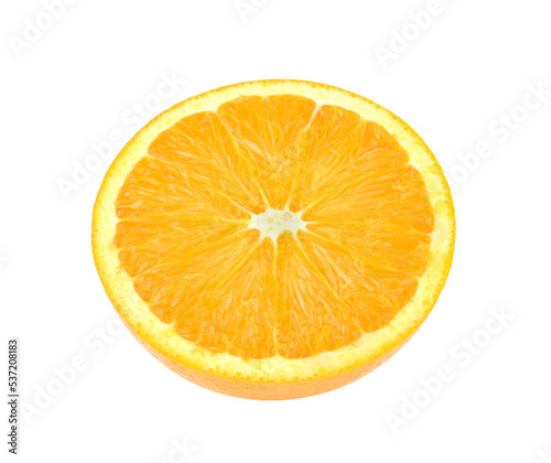 Slices of fresh ripe orange on white background