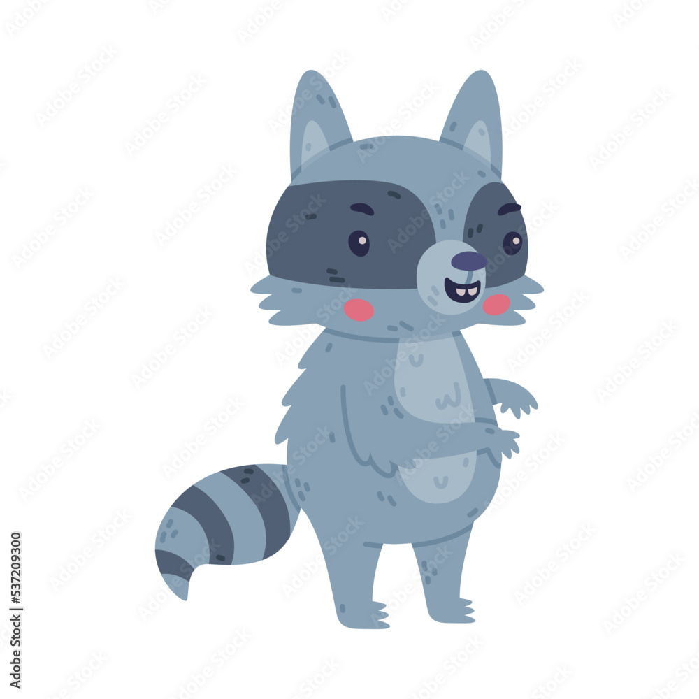Funny Raccoon Animal Character with Striped Tail Standing and Smiling Vector Illustration Funny Raccoon Animal Character with Striped Tail Standing and Smiling Vector Illustration