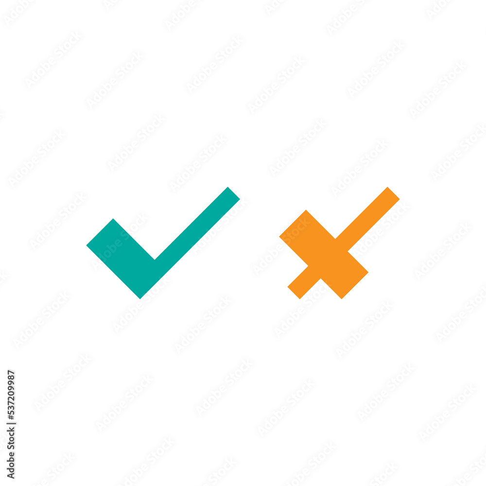 Set of check mark icons. squared blue tick and cross. Flat cartoon style. Vector validation illustration. Set of check mark icons. squared blue tick and cross. Flat cartoon style. Vector validation illustration.